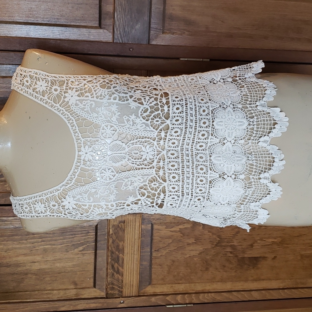 Ludi Boho Crochet Lace Tank Top, Sz S